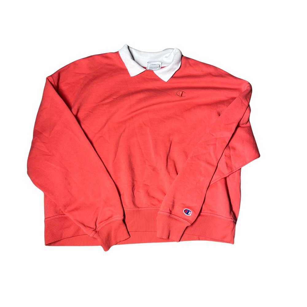 Champion Women’s XL Coral Crewneck Sweatshirt Red Logo Pullover Pre-Owned